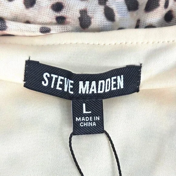 Steve Madden Ada Dress Desert Sand Asymmetrical Leopard Print Tiered Lg NWT - Picture 3 of 9